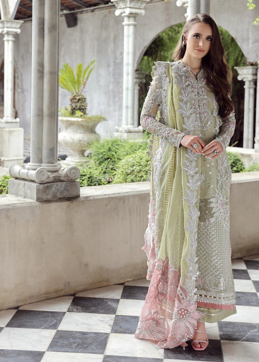 Maryum Hussain Embroidered Organza Party Wear Suit – Dupatta & Border Detailing Maryum Hussain Embroidered Organza Party Wear Suit - Four-Sided Embroidered Dupatta & Pallu Border | IQNAZ