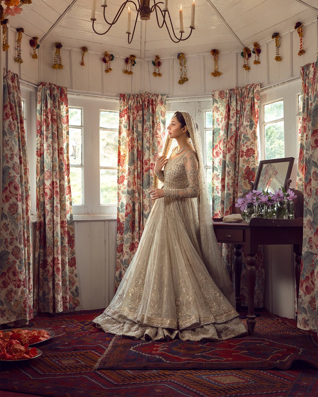 Faiza Saqlain Anamta Hand Embellished Organza Party Wear Suit - Matching Bottom & Trouser Fabric Details | IQNAZ