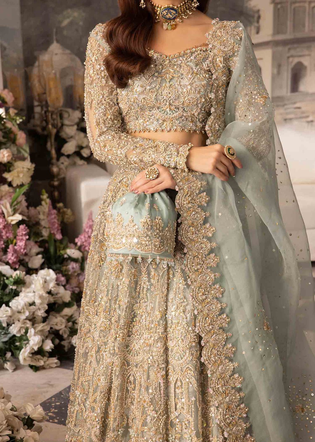 Kanwal Malik Hand Embellished Organza Party Wear Suit - Matching Bottom & Trouser Fabric Details | IQNAZ