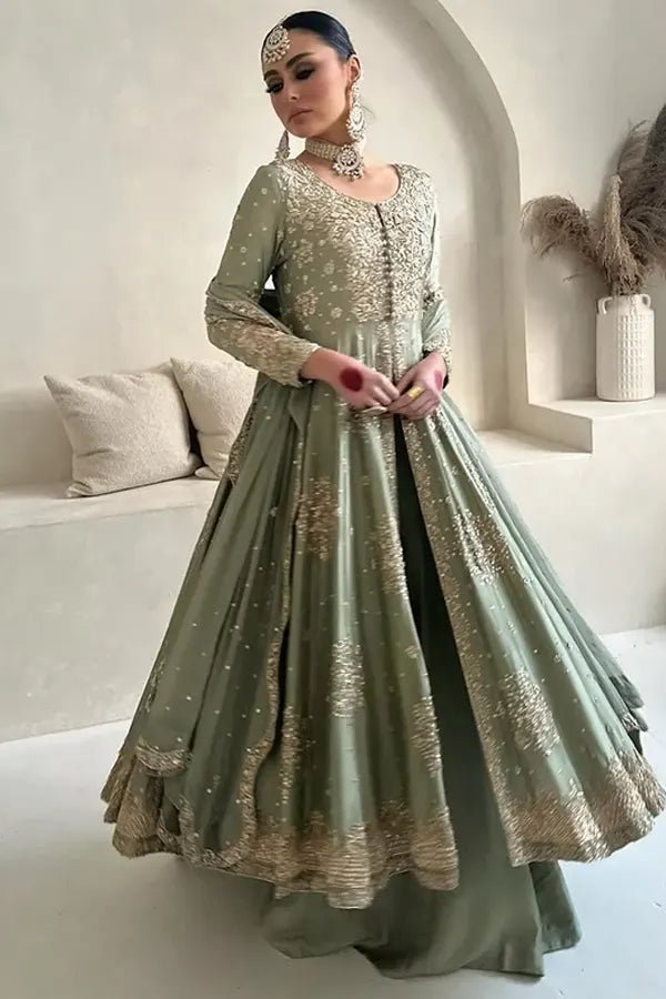 Saira Shakira Hand Embellished Silk Party Wear Suit - Embroidered Back & Daman Silhouette Detailing | IQNAZ