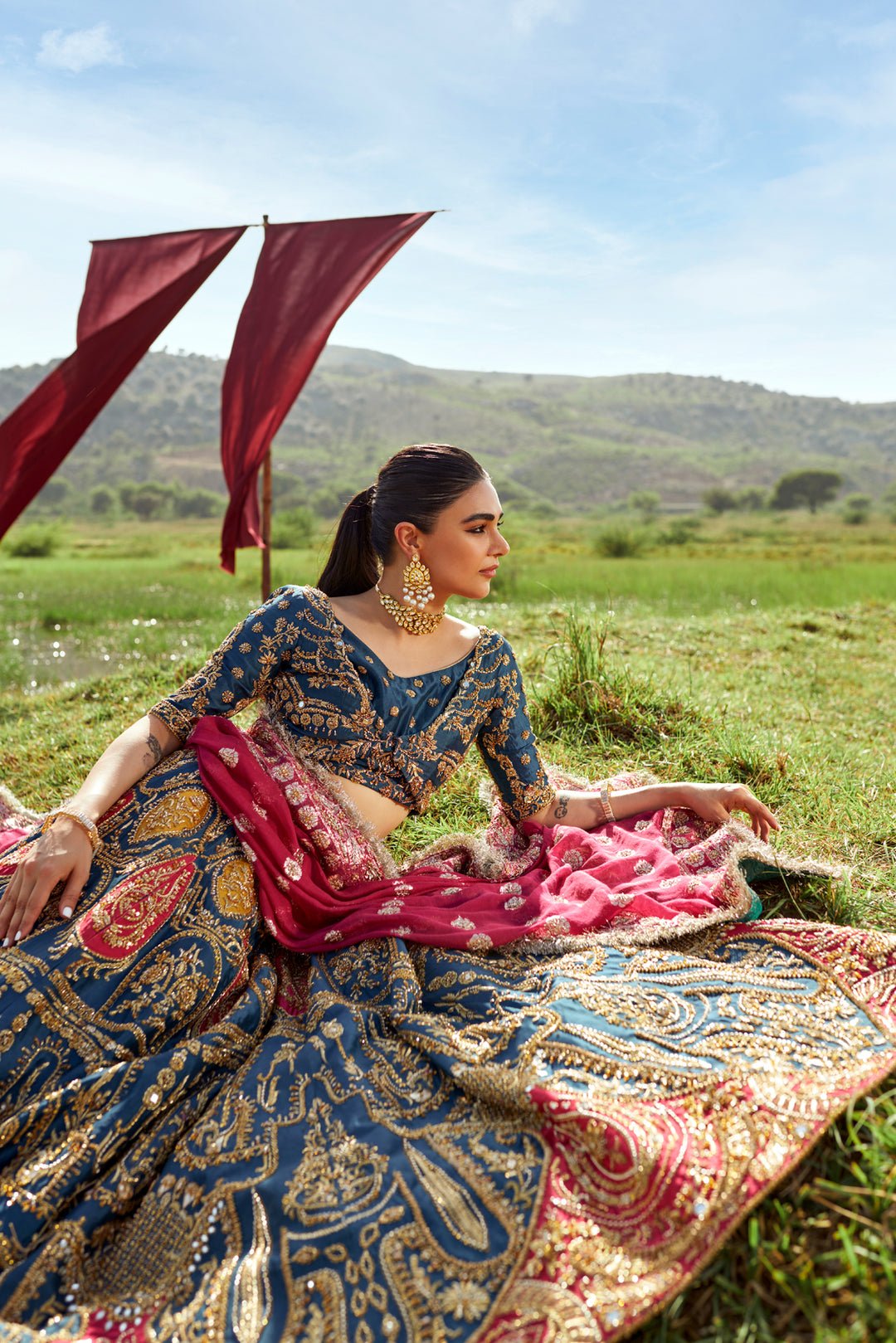 Ahmad Sultan Suraz Hand Embellished Organza Bridal Lehenga - Matching Bottom & Trouser Fabric Details | IQNAZ