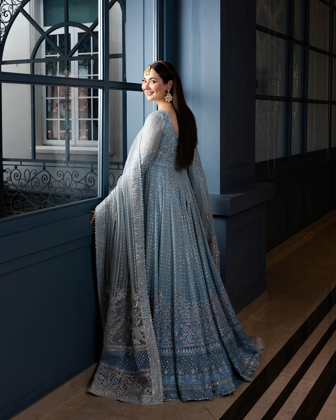Faiza Saqlain Miyah Hand Embellished Organza Party Wear Suit - Embroidered Back & Daman Silhouette Detailing | IQNAZ