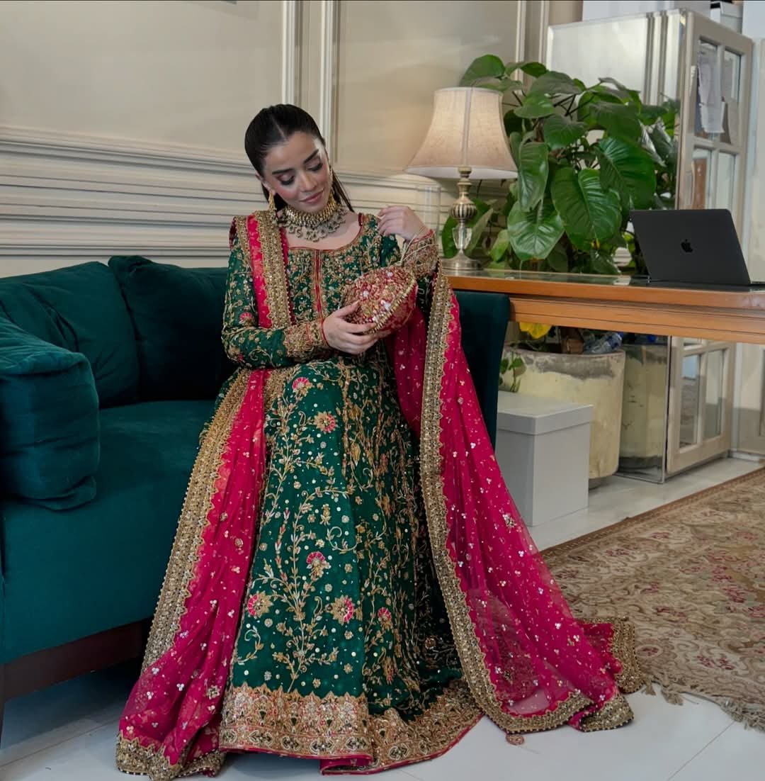 Haris Shakeel Hand Embellished Silk Party Wear Suit - Close-Up Hand Embellishment Tilla & Pearl Work | IQNAZ