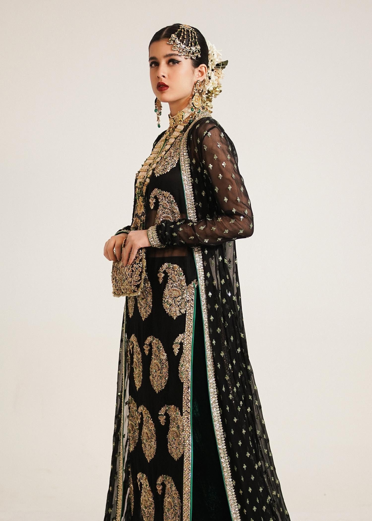 Hussain Rehar Hand Embellished Silk Party Wear Suit - Matching Bottom & Trouser Fabric Details | IQNAZ