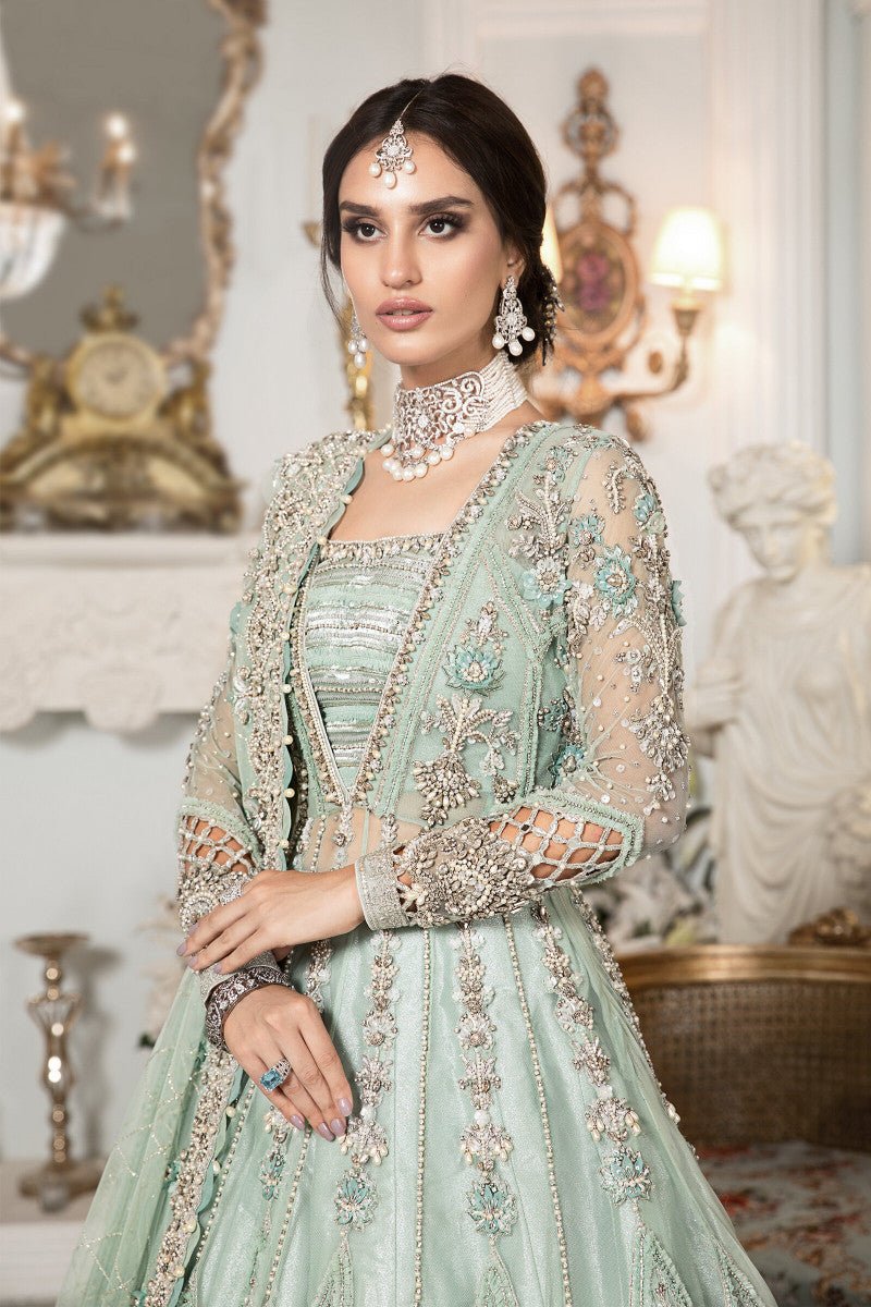 Maria B Hand Embellished Net Party Wear Suit - Embroidered Back & Daman Silhouette Detailing | IQNAZ