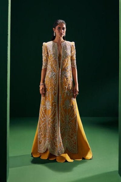 Soraya Monarch Embroidered Silk Party Wear Suit - Model Front Look | Pakistani Designer Replica Wholesale | IQNAZ