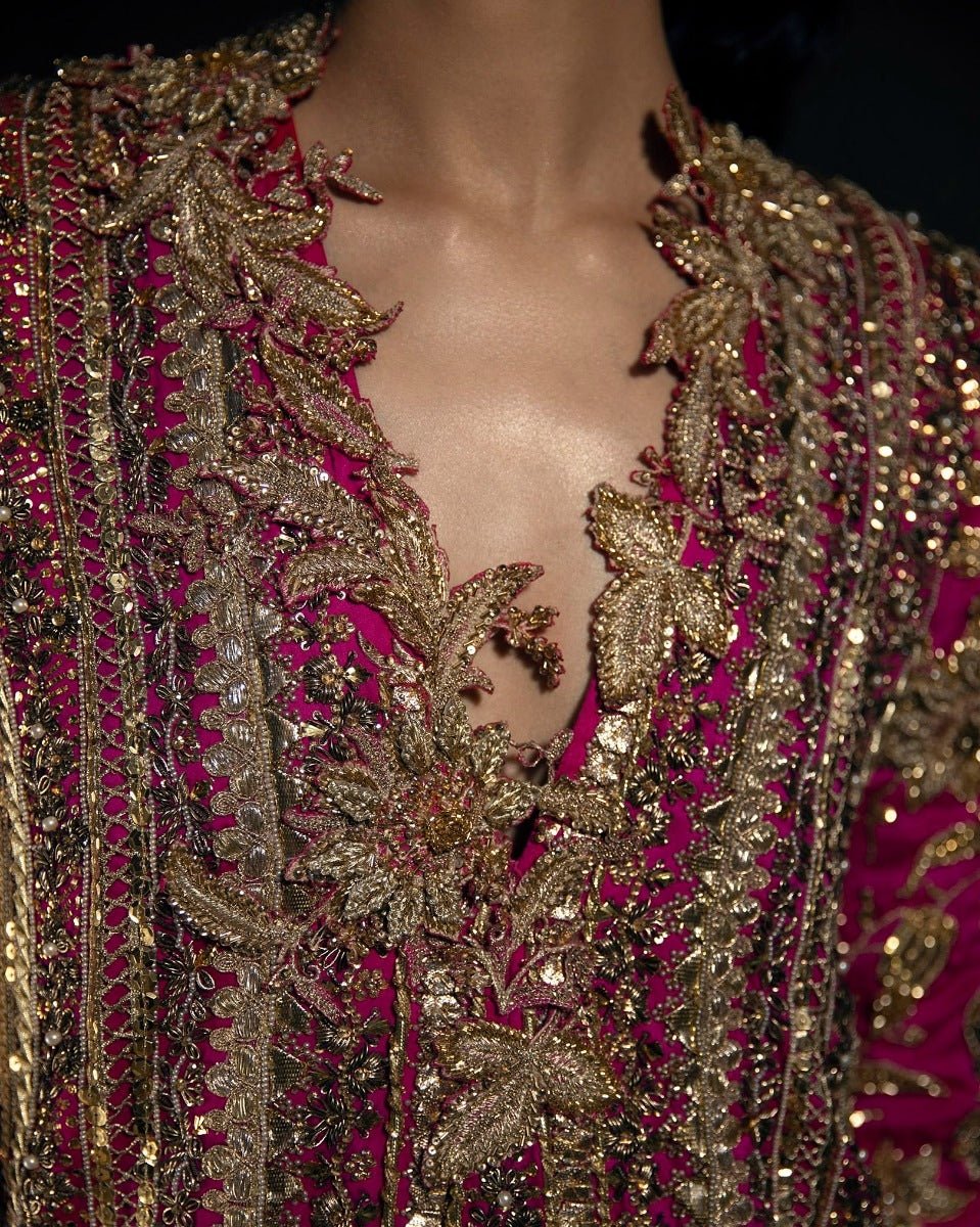 Sana Safinaz Hand Embellished Organza Party Wear Suit - Embroidered Back & Daman Silhouette Detailing | IQNAZ