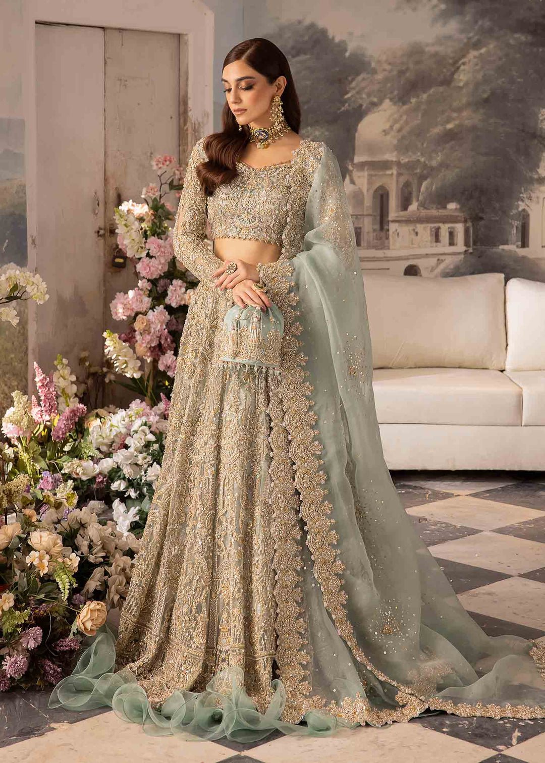 Kanwal Malik Hand Embellished Organza Party Wear Suit - Close-Up Hand Embellishment Tilla & Pearl Work | IQNAZ