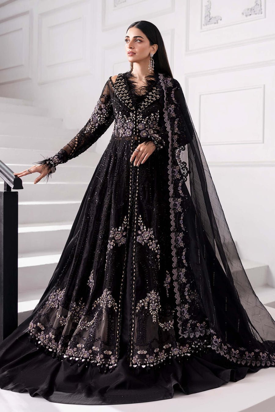 Maria B BD-3004 Hand Embellished Organza Party Wear Suit - Model Front Look | Pakistani Designer Replica Wholesale | IQNAZ