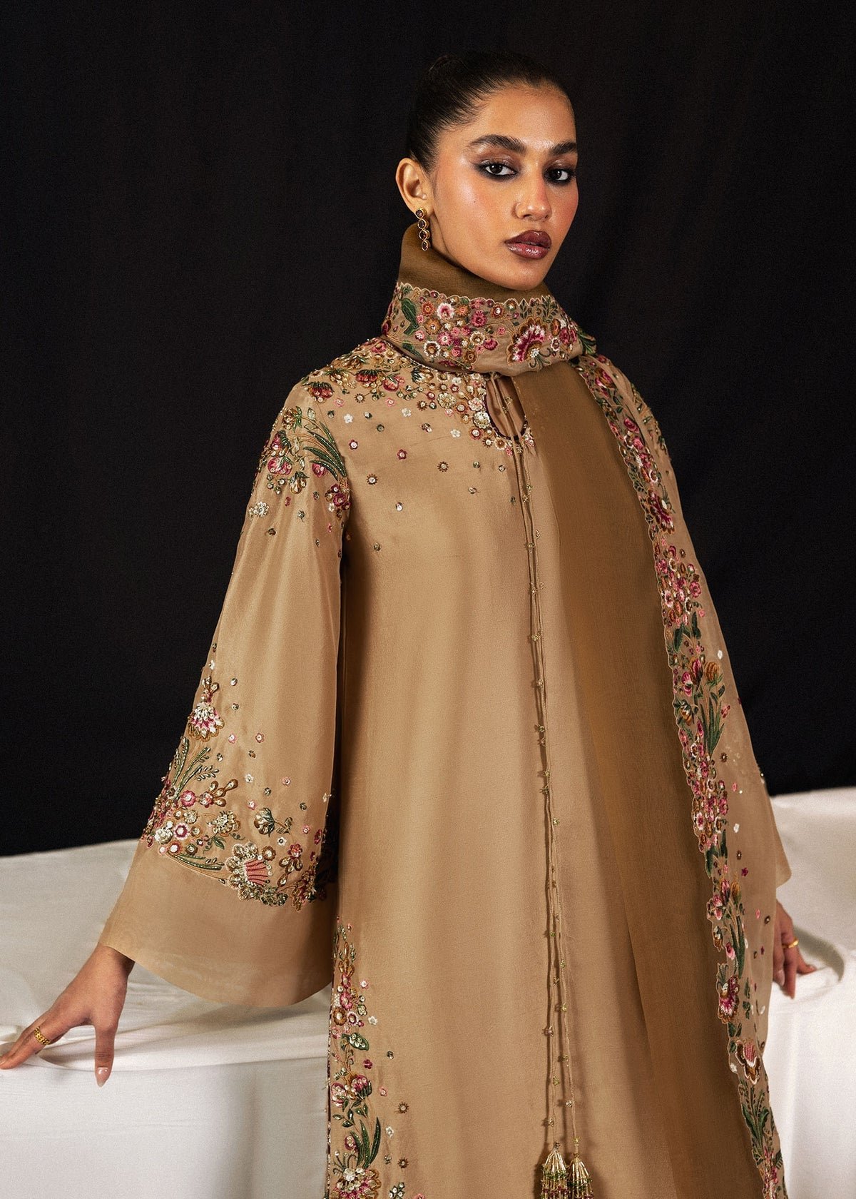 Hussain Rehar Embroidered Organza Party Wear Suit - Matching Bottom & Trouser Fabric Details | IQNAZ