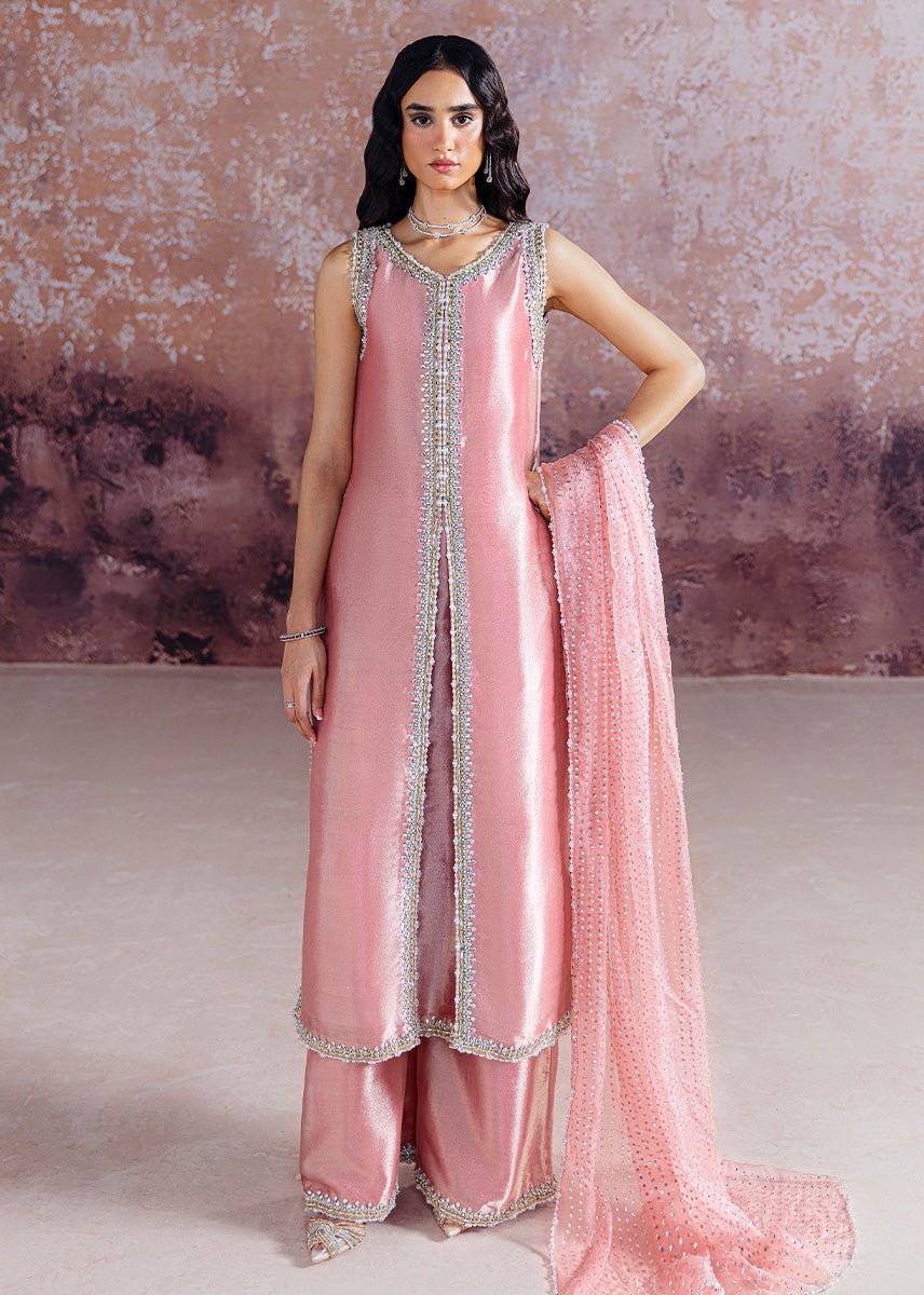 Sara Rohail Asghar Embroidered Organza Party Wear Suit – Model Front View Sara Rohail Asghar Embroidered Organza Party Wear Suit - Model Front Look | Pakistani Designer Replica Wholesale | IQNAZ