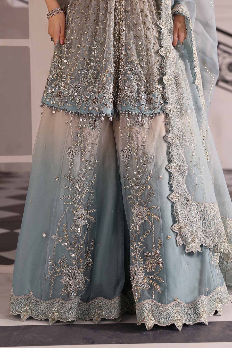 Maria B BD-3002 Hand Embellished Net Flared Suit – Photoshoot Angle 8 Maria B BD-3002 Hand Embellished Net Flared Suit - Designer Photoshoot Gallery Angle 8 | IQNAZ Couture