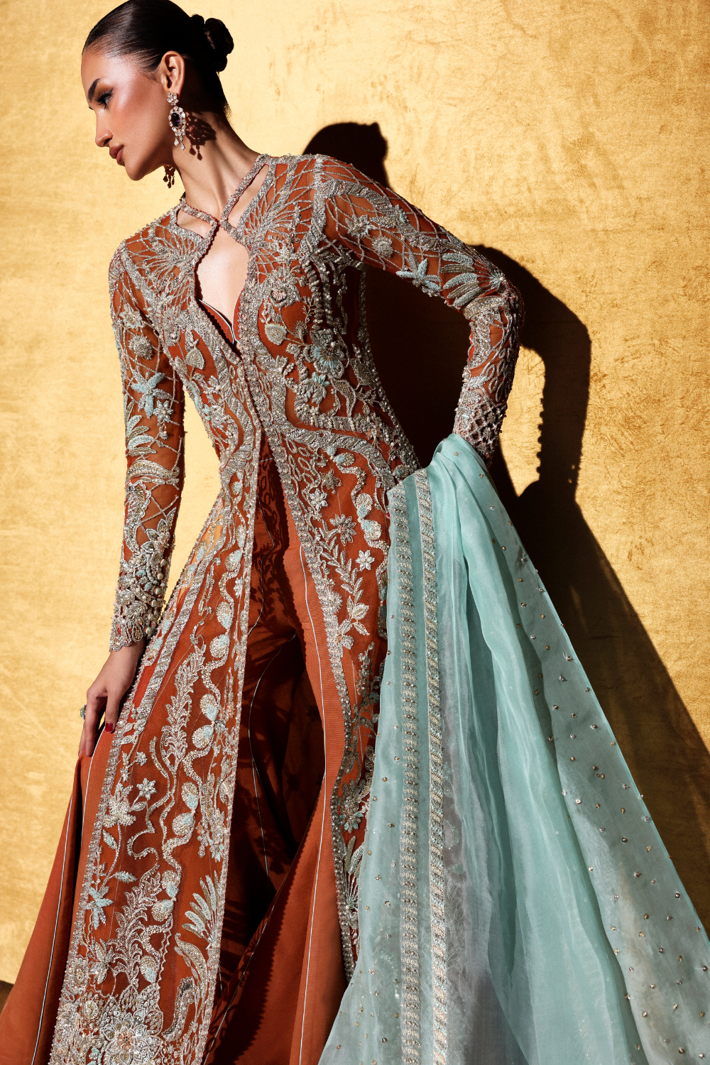 Soraya Veyra Hand Embellished Net Bridal Maxi - Four-Sided Embroidered Dupatta & Pallu Border | IQNAZ