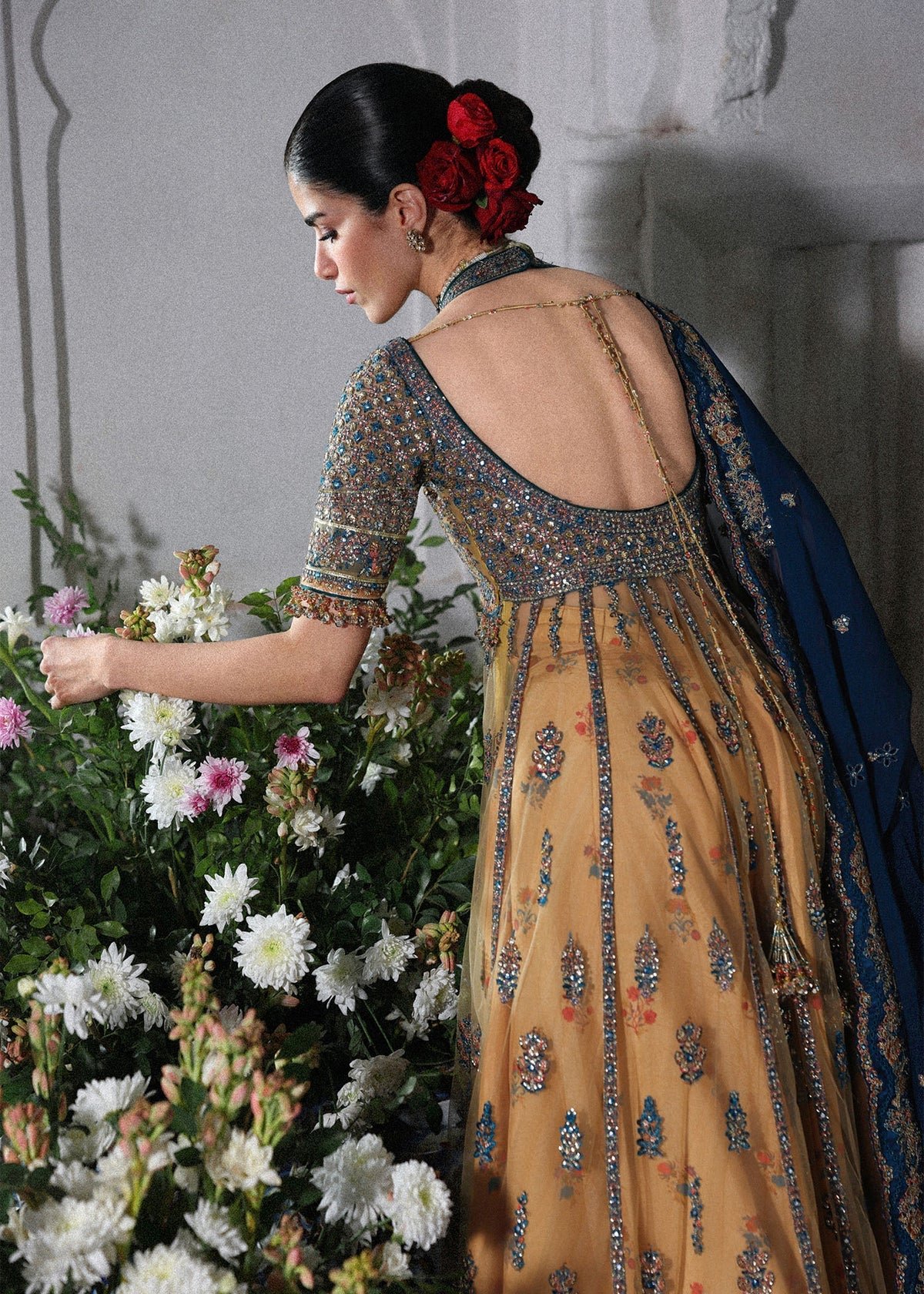 Hussain Rehar Hand Embellished Chiffon Party Wear Suit - Four-Sided Embroidered Dupatta & Pallu Border | IQNAZ