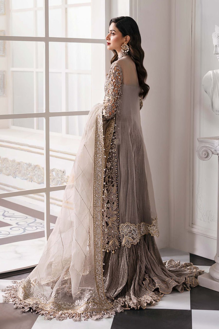 Maria B BD-3006 Hand Embellished Organza Party Wear Suit - Designer Photoshoot Gallery Angle 6 | IQNAZ Couture