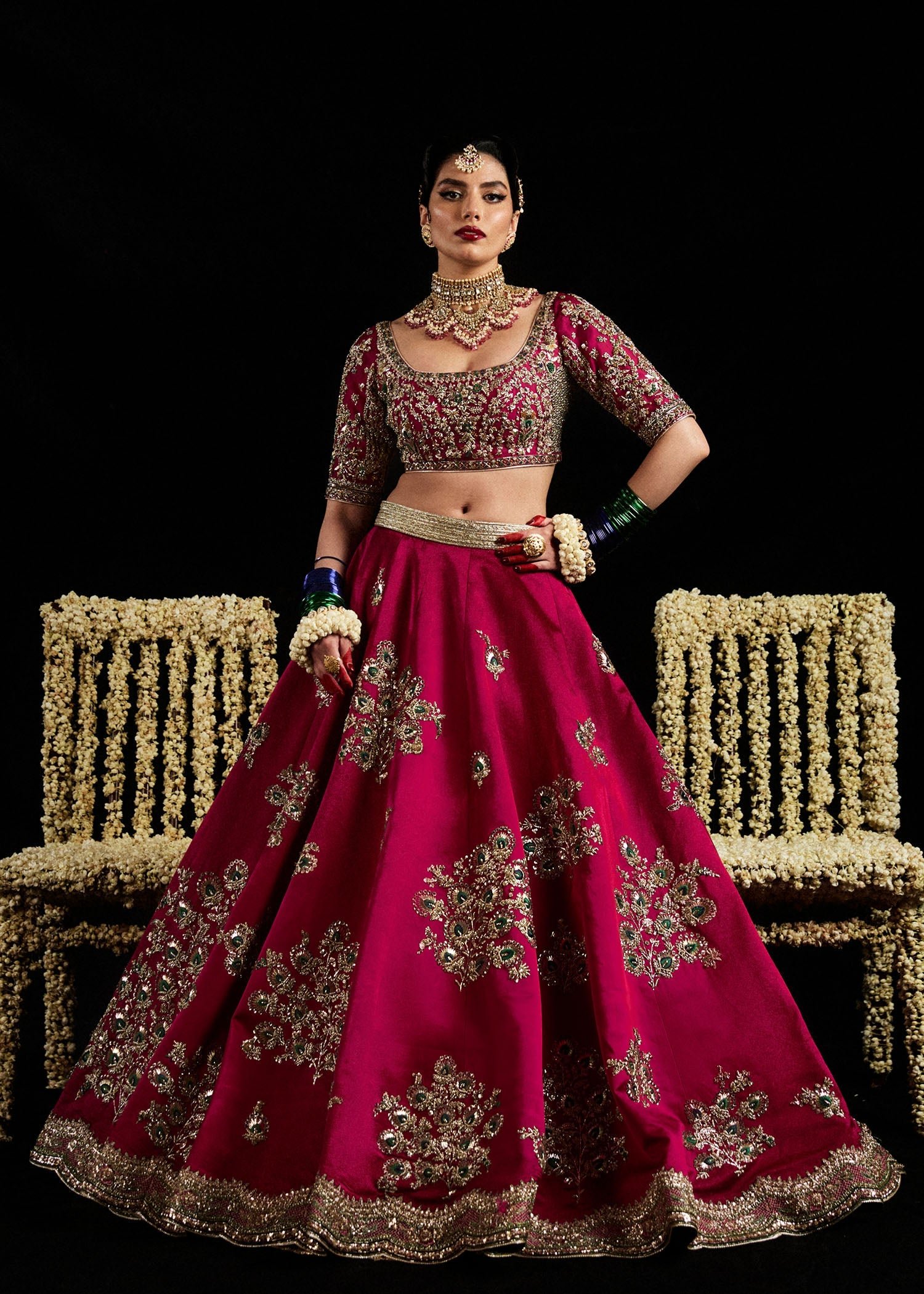 Hussain Rehar Laal Hand Embellished Organza Party Wear Suit - Close-Up Hand Embellishment Tilla & Pearl Work | IQNAZ