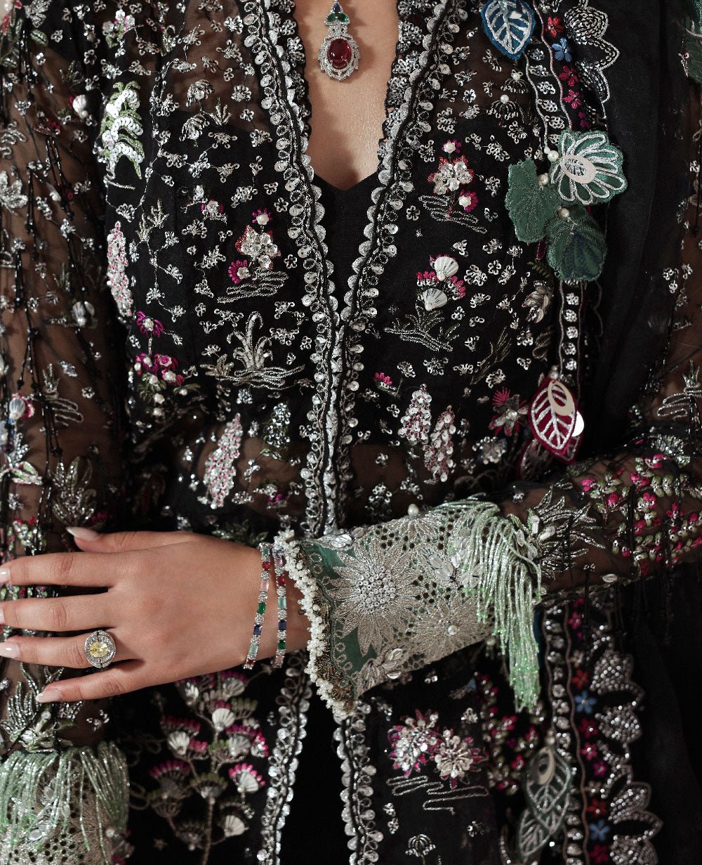 Republic Womens Wear Auriane Embroidered Organza Party Wear Suit – Embroidery & Handwork Detail Republic Womens Wear Auriane Embroidered Organza Party Wear Suit - Close-Up Hand Embellishment Tilla & Pearl Work | IQNAZ