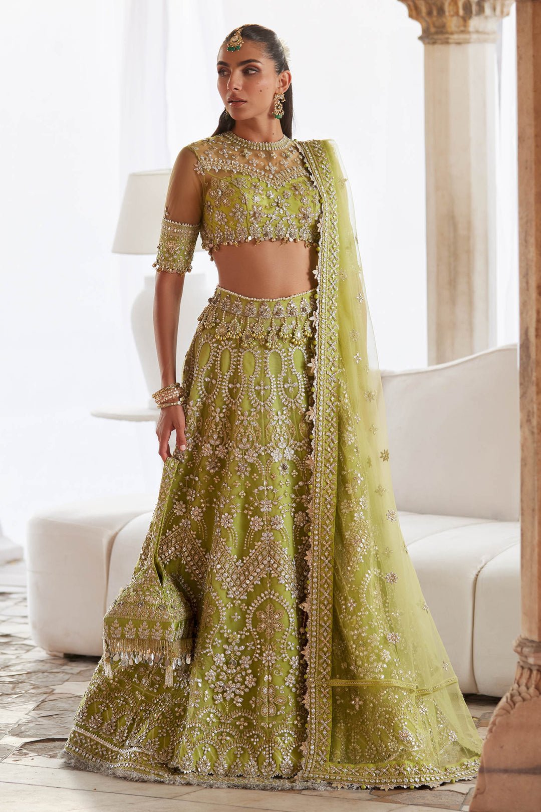 Zaha Noore Sitara Embroidered Organza Party Wear Suit - Model Front Look | Pakistani Designer Replica Wholesale | IQNAZ