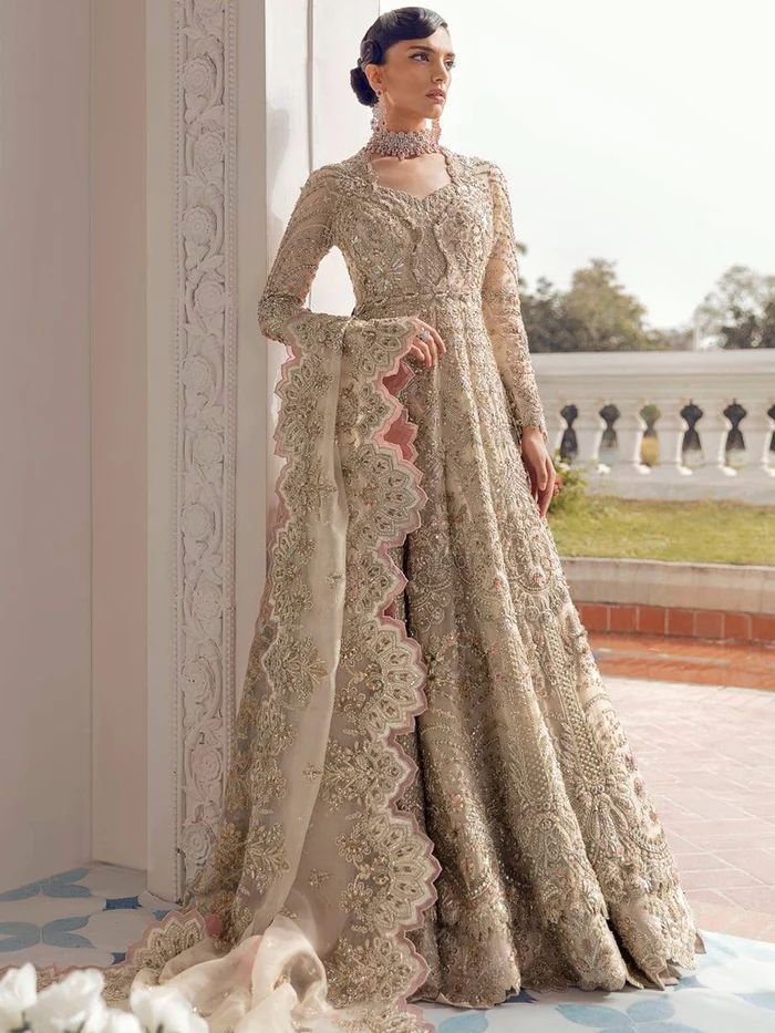 Maria B Alena Hand Embellished Organza Bridal Lehenga - Model Front Look | Pakistani Designer Replica Wholesale | IQNAZ