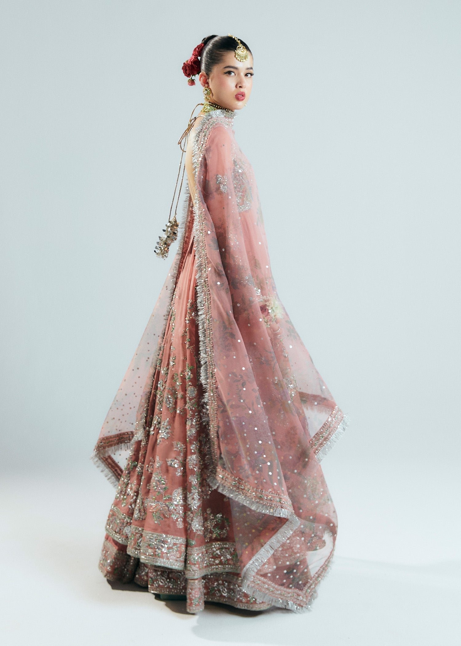 Hussain Rehar Tropica Hand Embellished Organza Party Wear Suit - Designer Photoshoot Gallery Angle 7 | IQNAZ Couture
