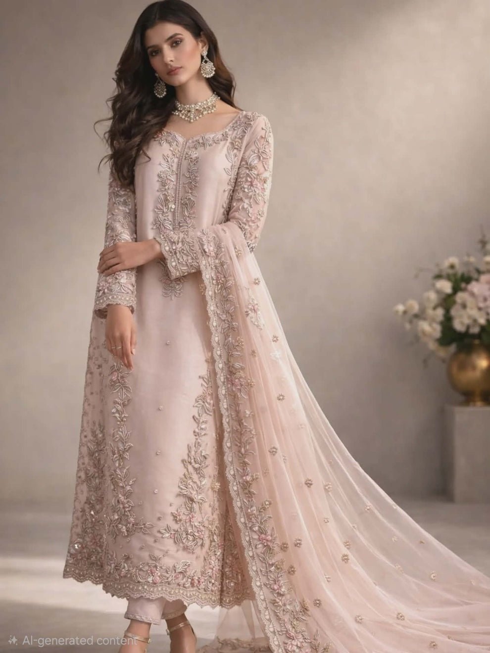 Agha Noor Embroidered Organza Party Wear Suit - Embroidered Back & Daman Silhouette Detailing | IQNAZ