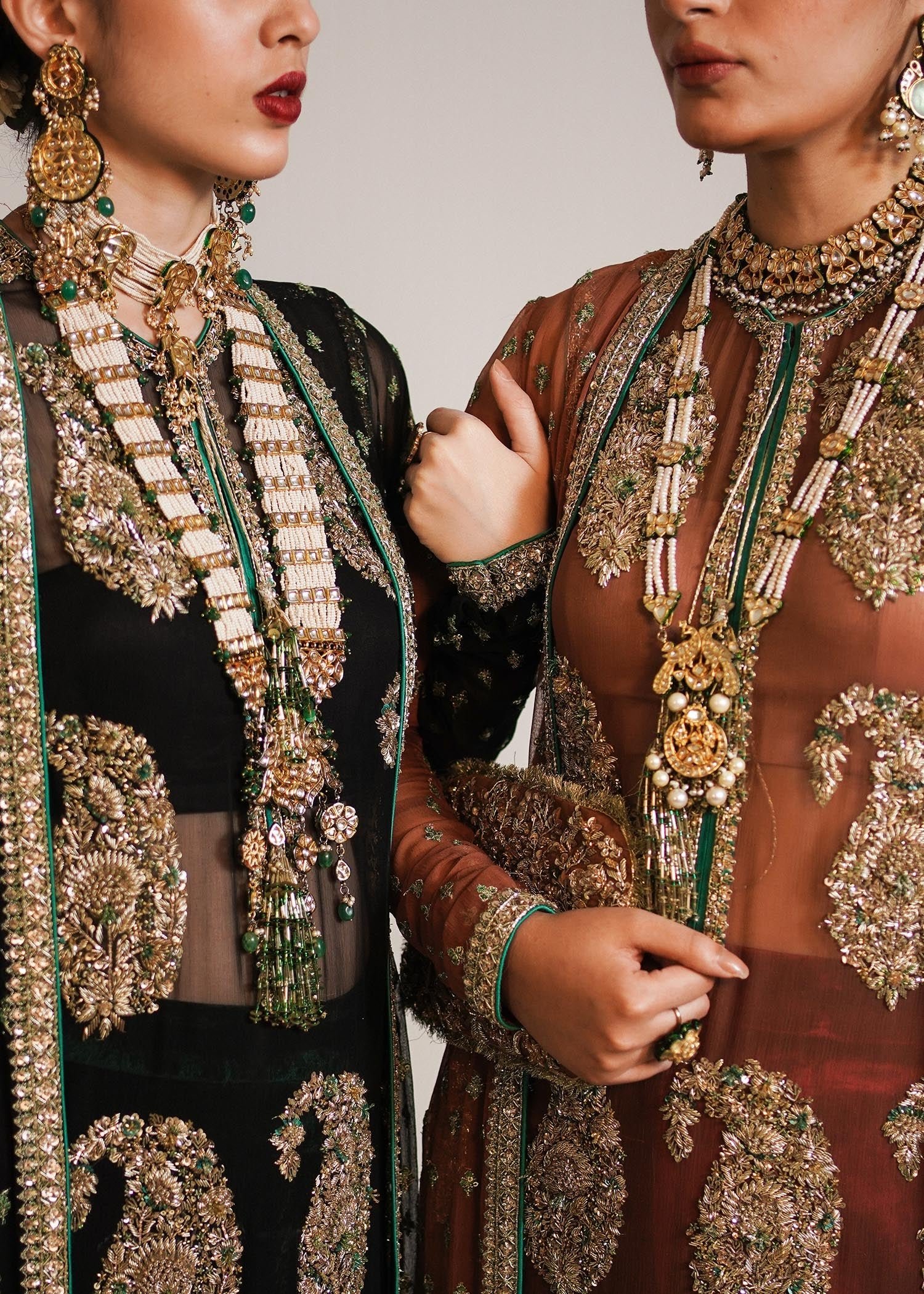 Hussain Rehar Hand Embellished Silk Party Wear Suit – Embroidery & Handwork Detail Hussain Rehar Hand Embellished Silk Party Wear Suit - Close-Up Hand Embellishment Tilla & Pearl Work | IQNAZ