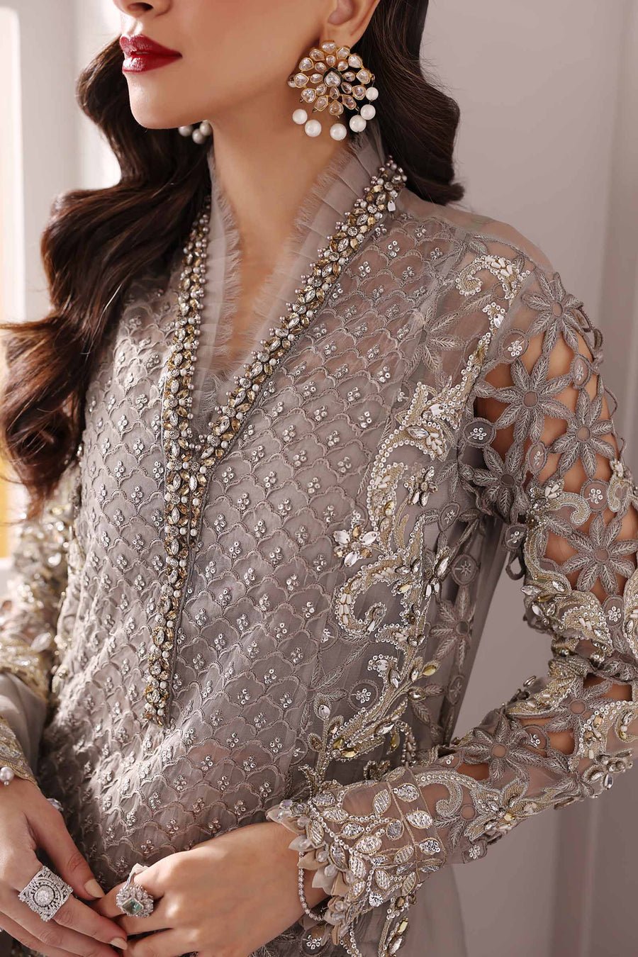 Maria B BD-3006 Hand Embellished Organza Party Wear Suit - Designer Photoshoot Gallery Angle 9 | IQNAZ Couture