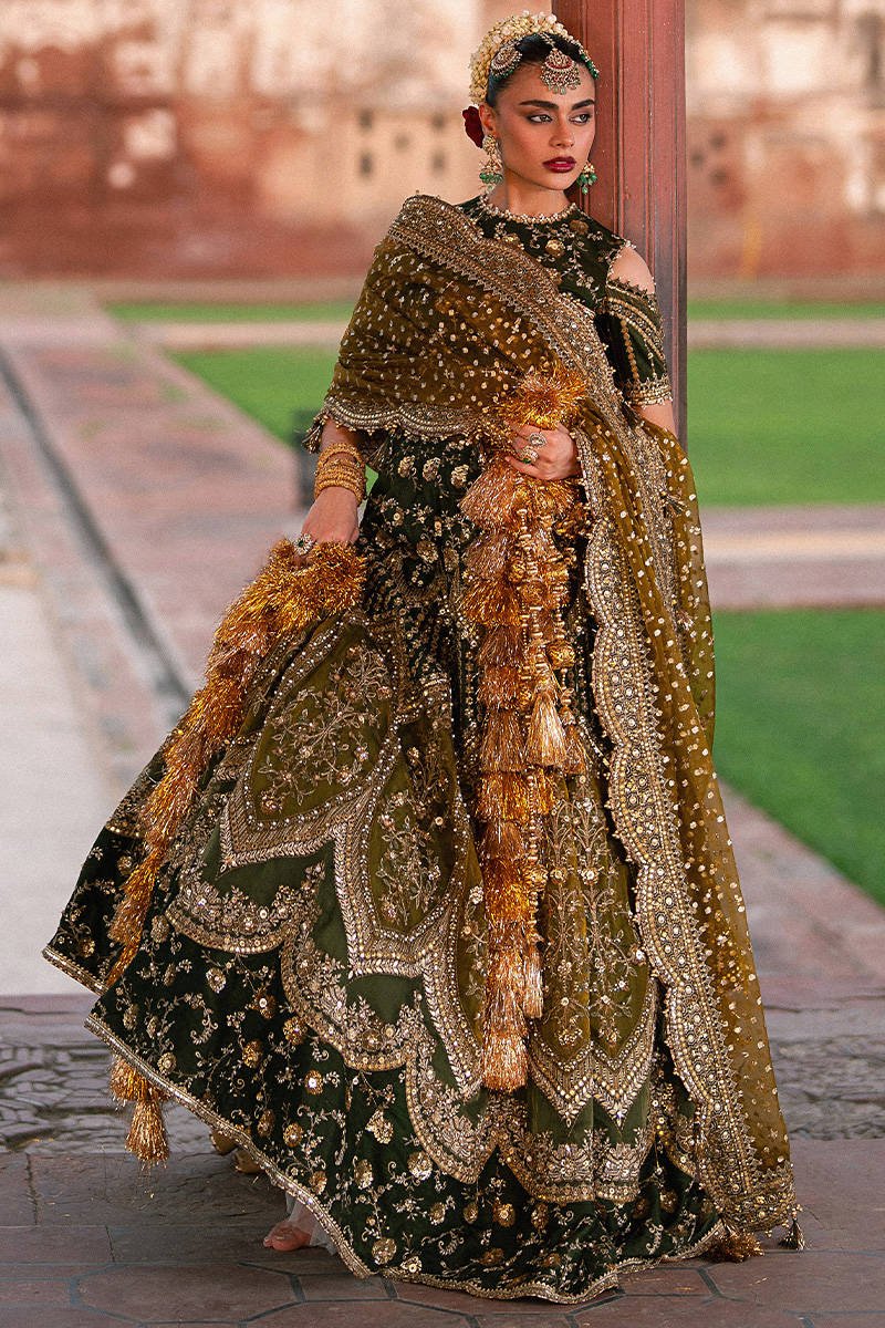 Mohsin Naveed Ranjha Afsana Hand Embellished Silk Party Wear Suit - Close-Up Hand Embellishment Tilla & Pearl Work | IQNAZ