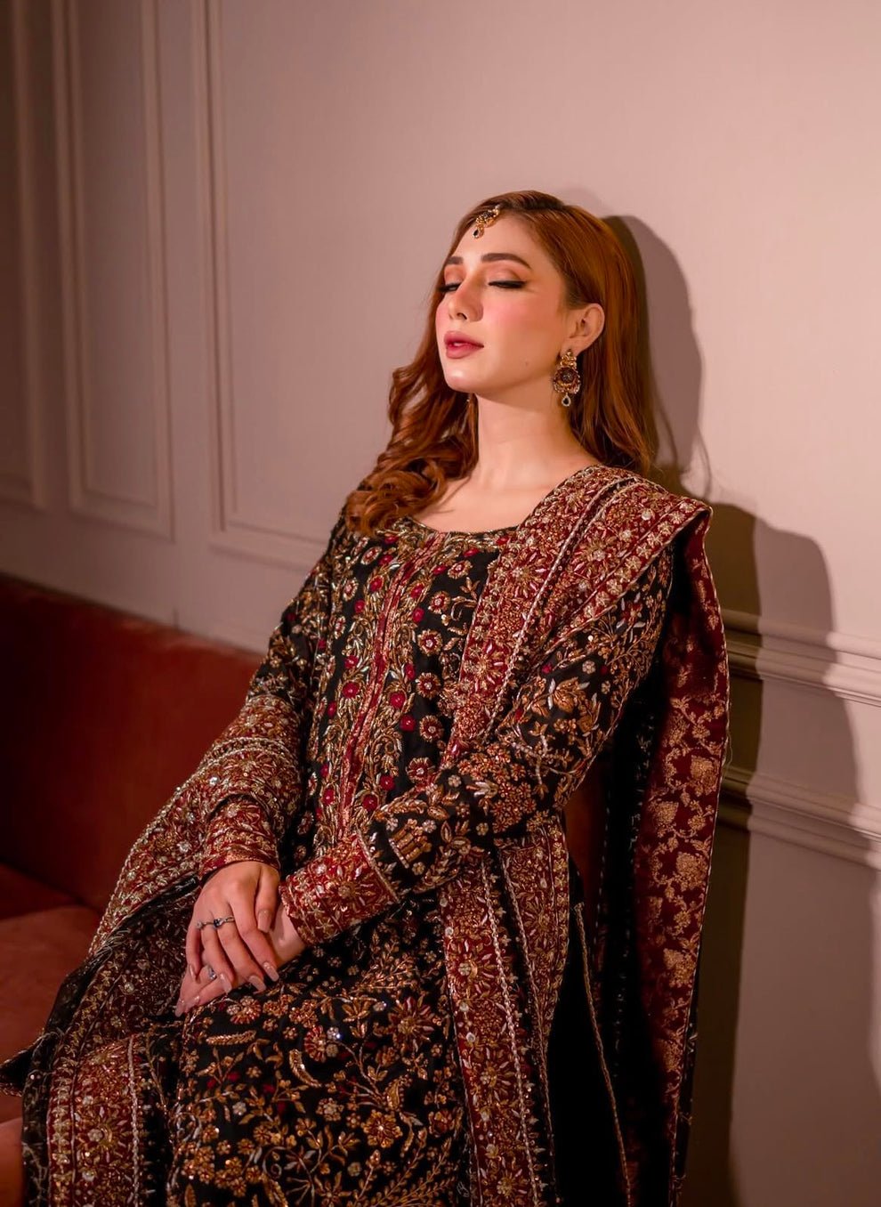 Haris Shakeel Hand Embellished Silk Party Wear Suit - Designer Photoshoot Gallery Angle 8 | IQNAZ Couture