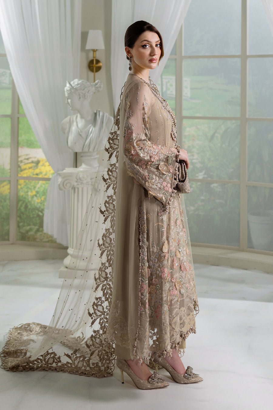 Maria B Embroidered Chiffon Party Wear Suit - Designer Photoshoot Gallery Angle 7 | IQNAZ Couture