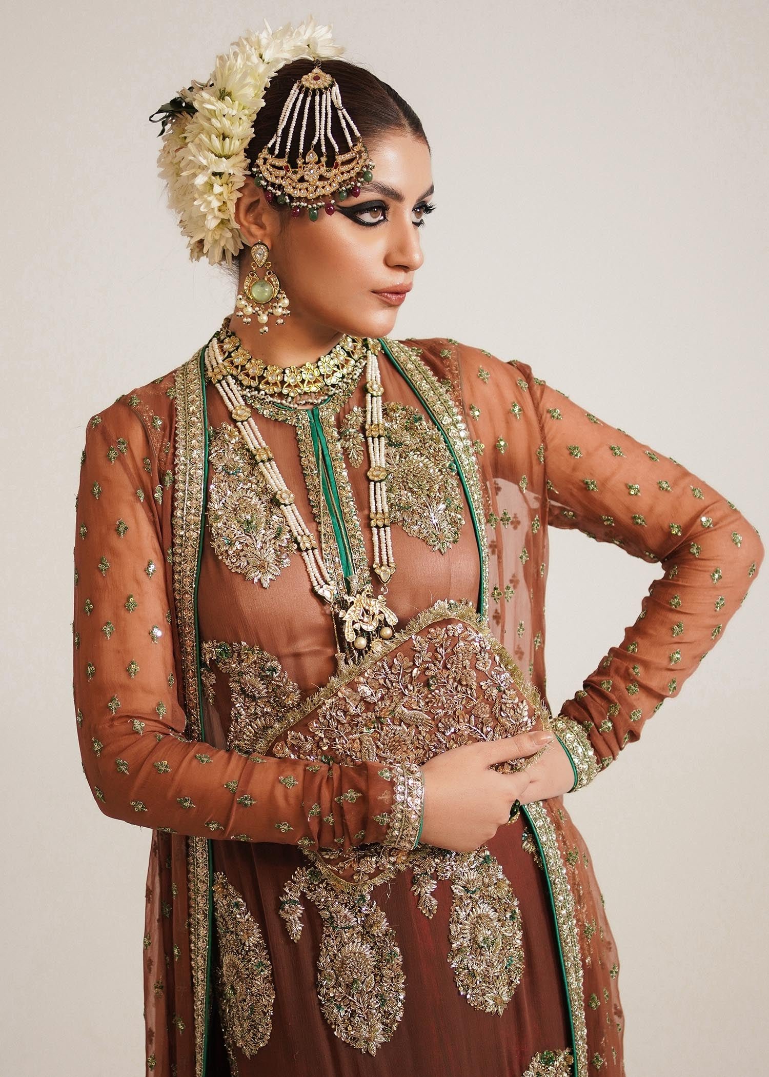 Hussain Rehar Hand Embellished Silk Party Wear Suit – Back View & Silhouette Hussain Rehar Hand Embellished Silk Party Wear Suit - Embroidered Back & Daman Silhouette Detailing | IQNAZ