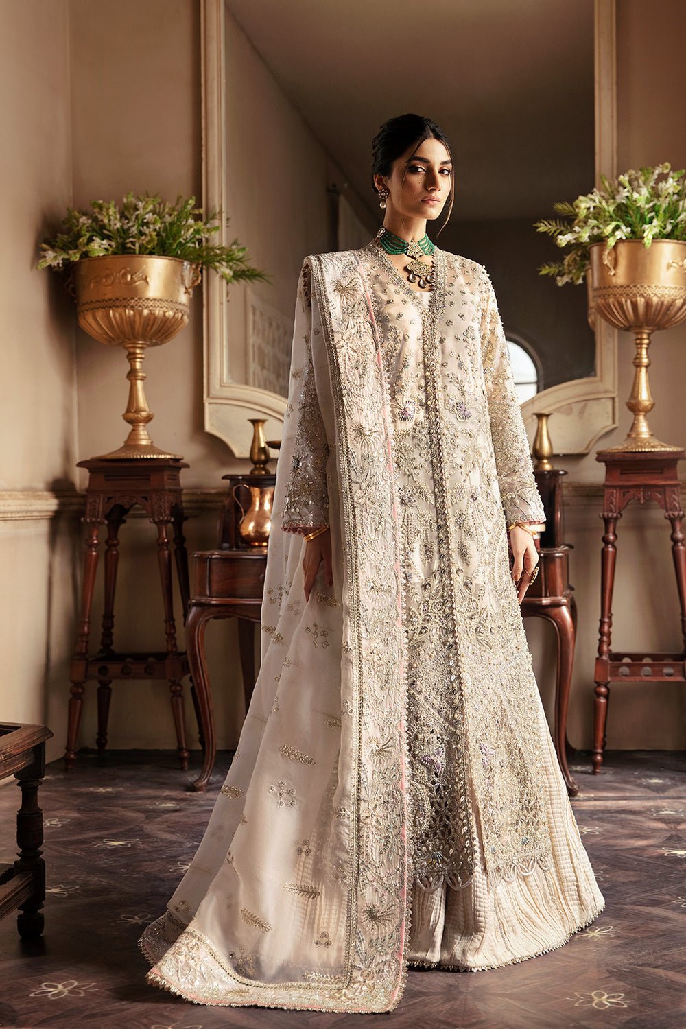 Soraya Miel Embroidered Organza Party Wear Suit - Model Front Look | Pakistani Designer Replica Wholesale | IQNAZ