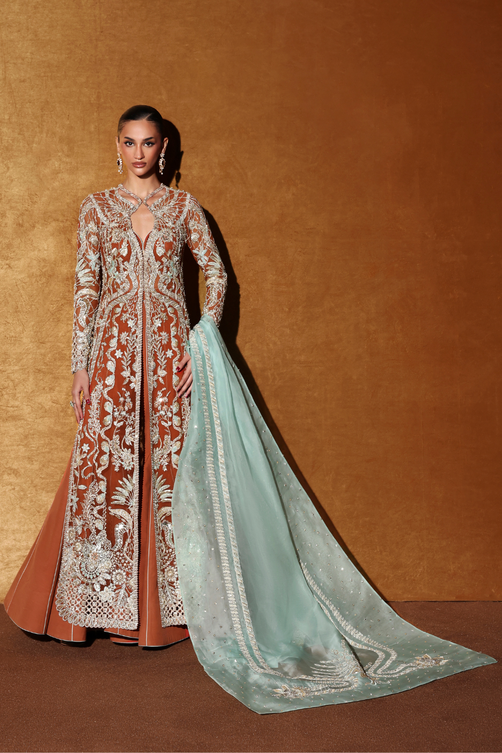 Soraya Veyra Hand Embellished Net Bridal Maxi - Embroidered Back & Daman Silhouette Detailing | IQNAZ