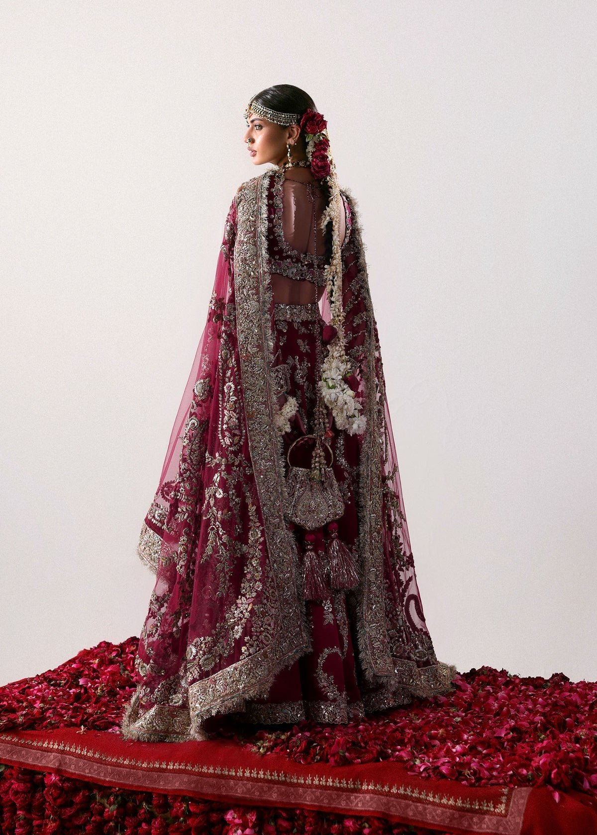 Hussain Rehar Hand Embellished Net Party Wear Suit - Designer Photoshoot Gallery Angle 7 | IQNAZ Couture