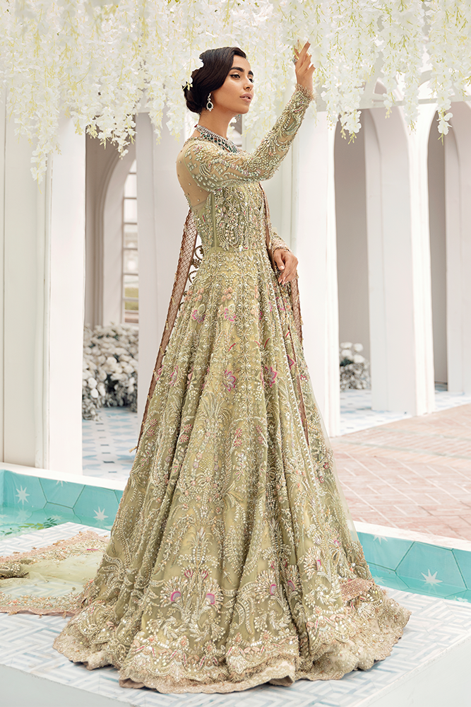 Suffuse Iris Couture Sana Yasir Hand Embellished Organza Party Wear Suit – Back View & Silhouette Suffuse Iris Couture Sana Yasir Hand Embellished Organza Party Wear Suit - Embroidered Back & Daman Silhouette Detailing | IQNAZ