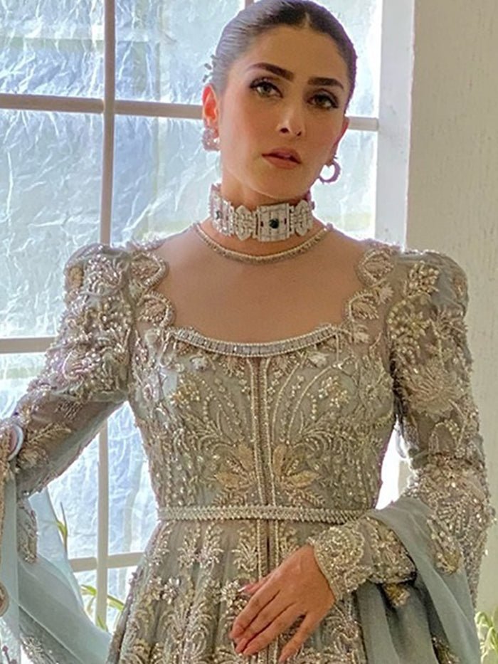 Suffuse Iris Couture Hand Embellished Organza Party Wear Suit - Embroidered Back & Daman Silhouette Detailing | IQNAZ