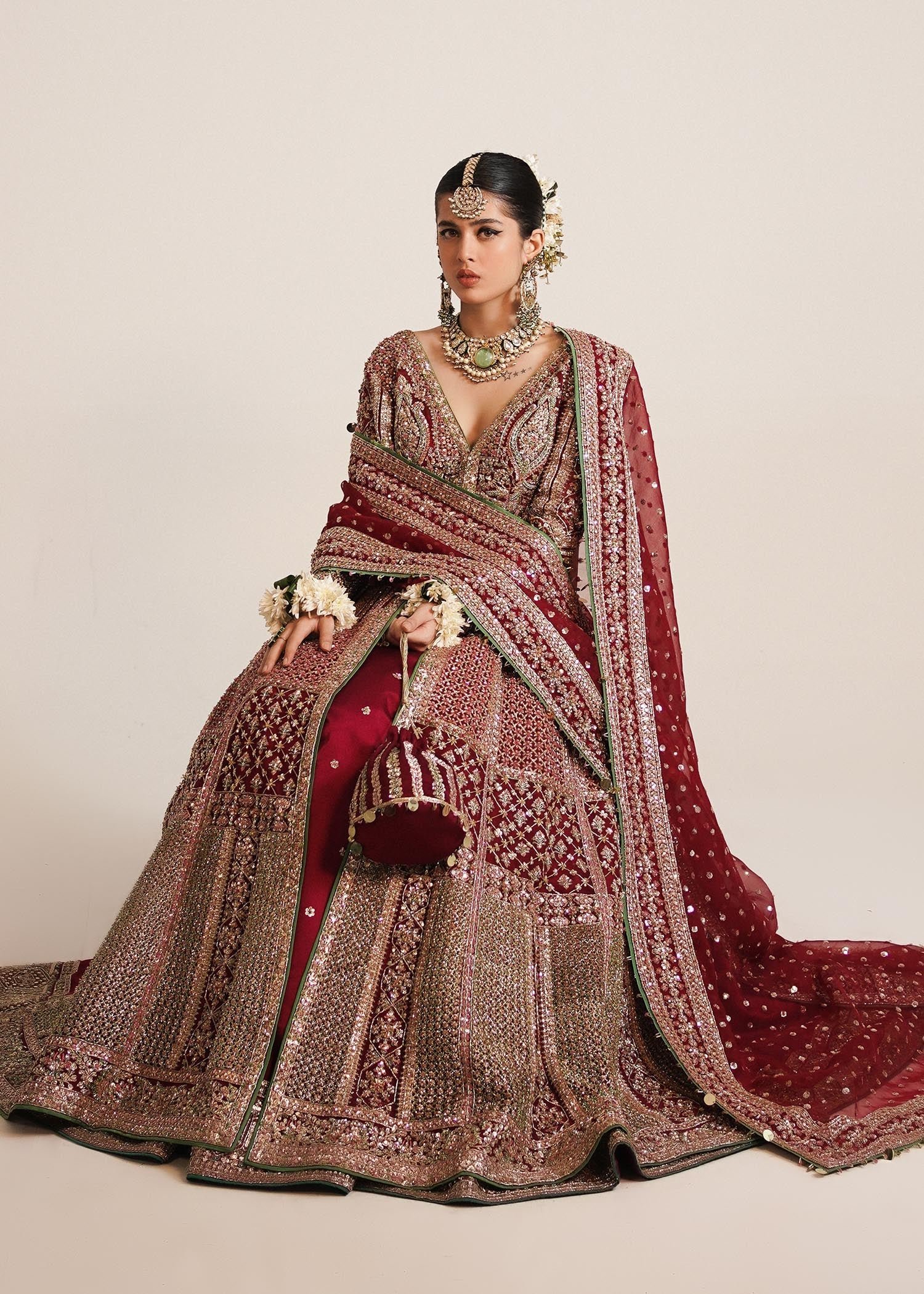 Hussain Rehar Hand Embellished Organza Party Wear Suit - Four-Sided Embroidered Dupatta & Pallu Border | IQNAZ