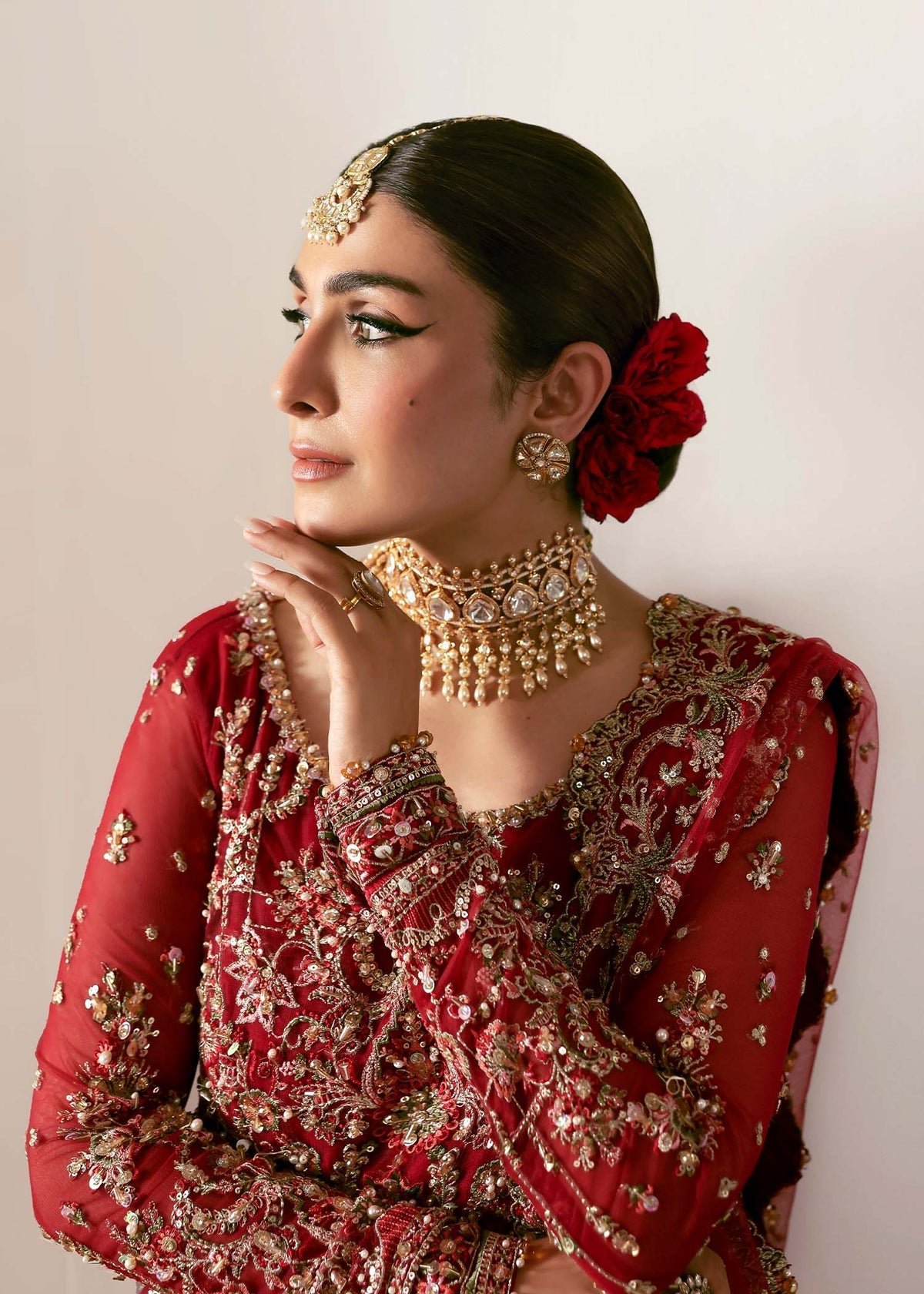 Kanwal Malik Gul Hand Embellished Organza Party Wear Suit – Embroidery & Handwork Detail Kanwal Malik Gul Hand Embellished Organza Party Wear Suit - Close-Up Hand Embellishment Tilla & Pearl Work | IQNAZ