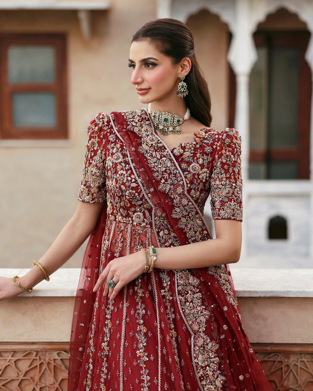Faiza Saqlain Hand Embellished Silk Party Wear Suit – Back View & Silhouette Faiza Saqlain Hand Embellished Silk Party Wear Suit - Embroidered Back & Daman Silhouette Detailing | IQNAZ
