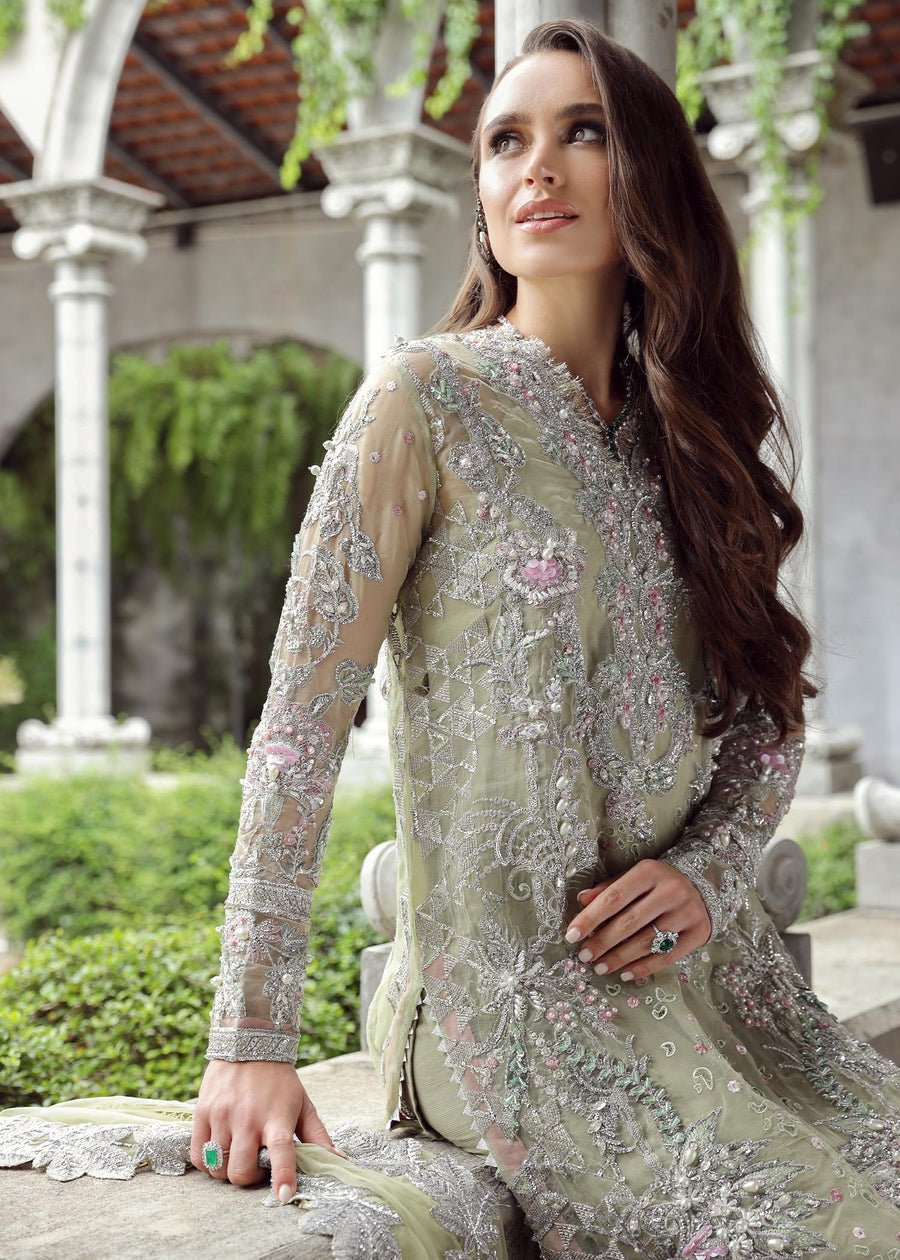 Maryum Hussain Embroidered Organza Party Wear Suit – Back View & Silhouette Maryum Hussain Embroidered Organza Party Wear Suit - Embroidered Back & Daman Silhouette Detailing | IQNAZ