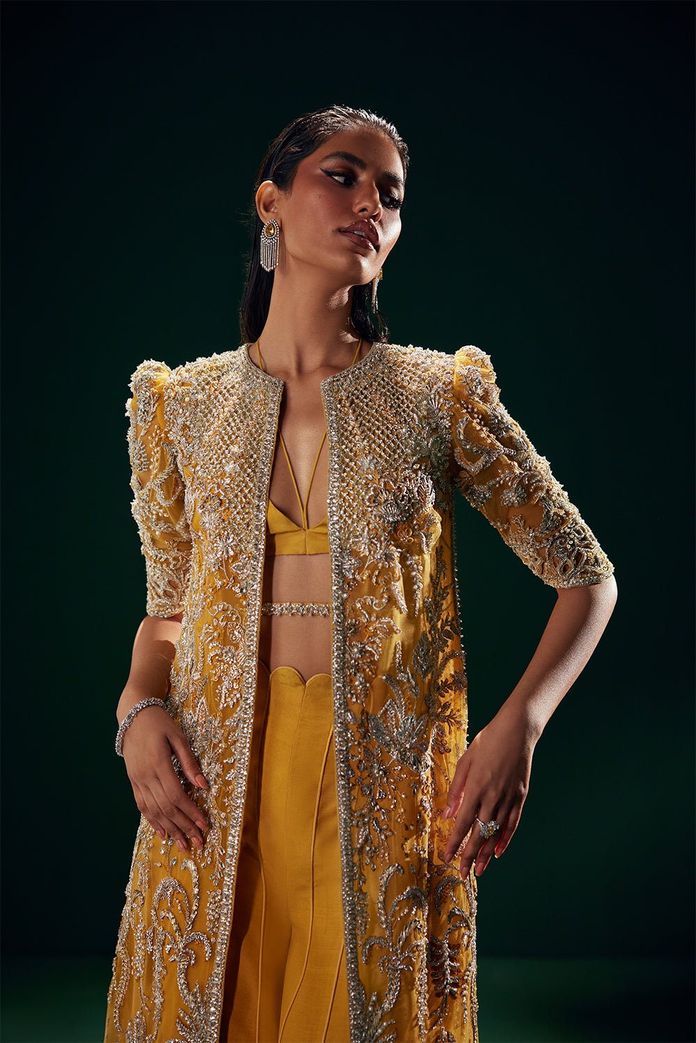 Soraya Monarch Embroidered Silk Party Wear Suit - Close-Up Hand Embellishment Tilla & Pearl Work | IQNAZ