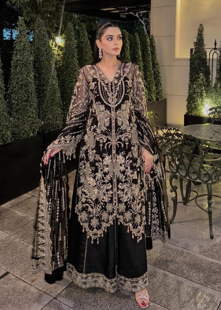 Kanwal Malik Embroidered Organza Party Wear Suit - Model Front Look | Pakistani Designer Replica Wholesale | IQNAZ