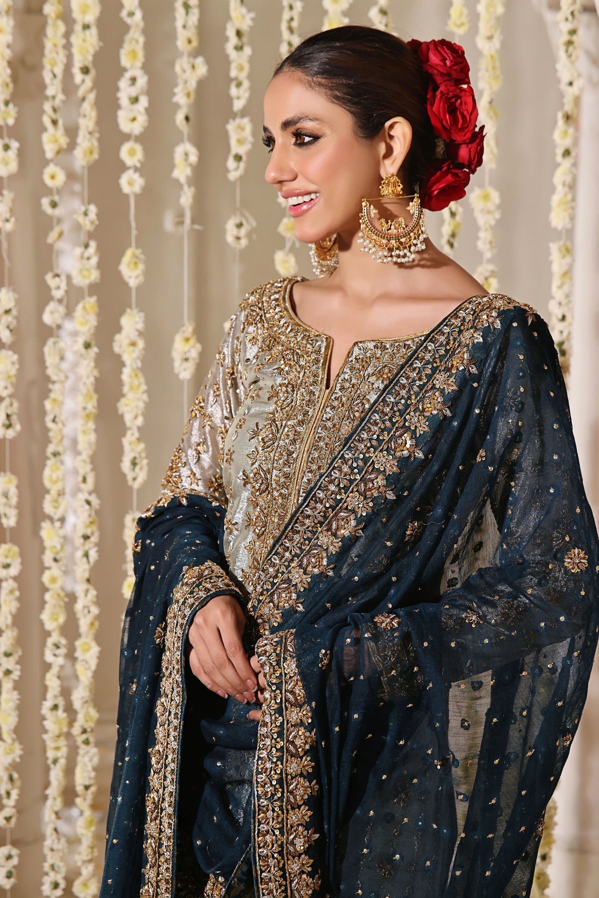 Haris Shakeel Embroidered Silk Party Wear Suit - Four-Sided Embroidered Dupatta & Pallu Border | IQNAZ
