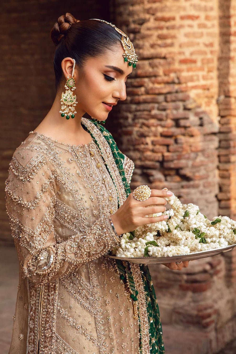 Maria B Embroidered Organza Party Wear Suit - Close-Up Hand Embellishment Tilla & Pearl Work | IQNAZ