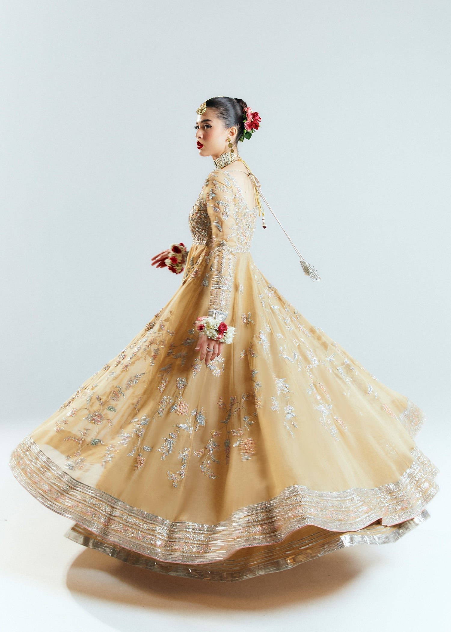 Hussain Rehar Aether Hand Embellished Organza Party Wear Suit - Four-Sided Embroidered Dupatta & Pallu Border | IQNAZ