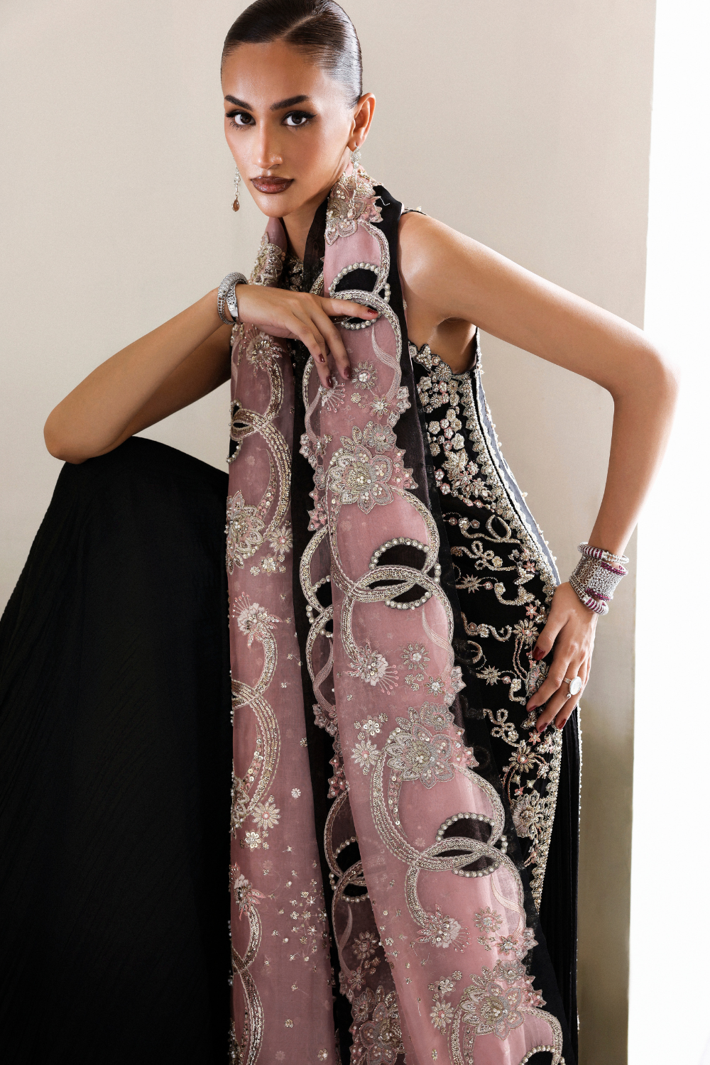 Soraya Myrren Hand Embellished Net Bridal Maxi - Embroidered Back & Daman Silhouette Detailing | IQNAZ