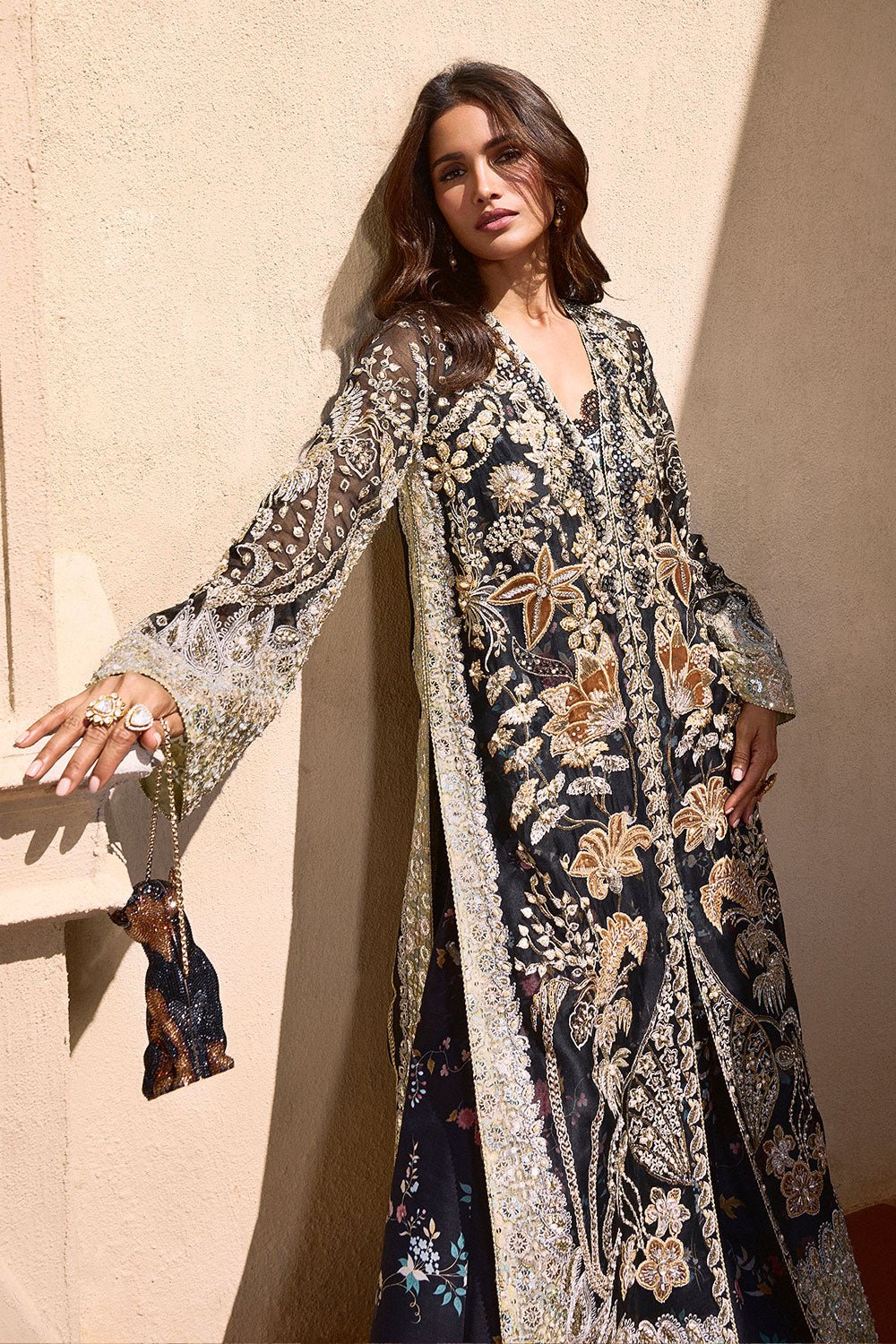 Soraya Stella Embroidered Organza Party Wear Suit - Model Front Look | Pakistani Designer Replica Wholesale | IQNAZ