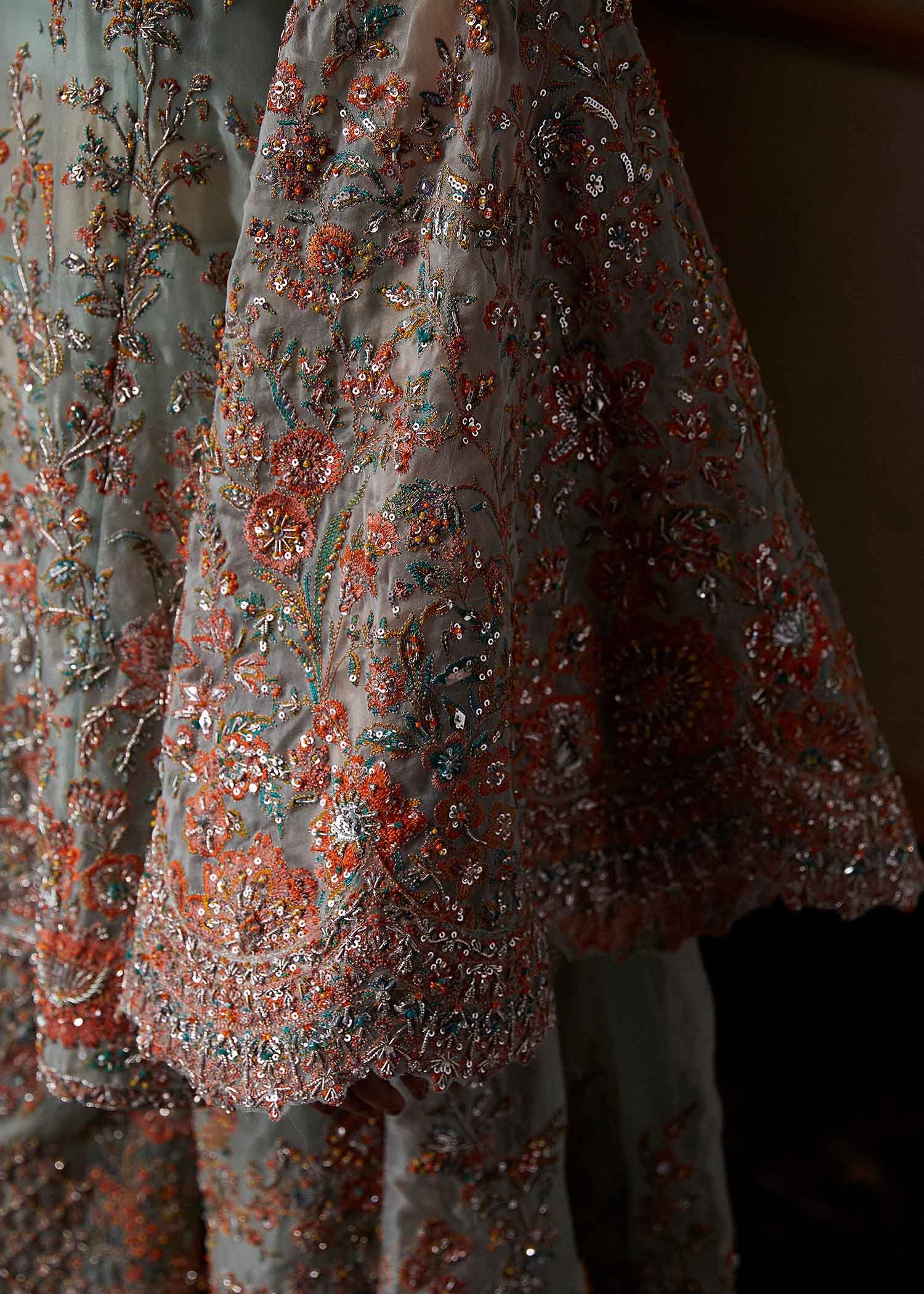 Hussain Rehar Hand Embellished Organza Party Wear Suit - Designer Photoshoot Gallery Angle 6 | IQNAZ Couture