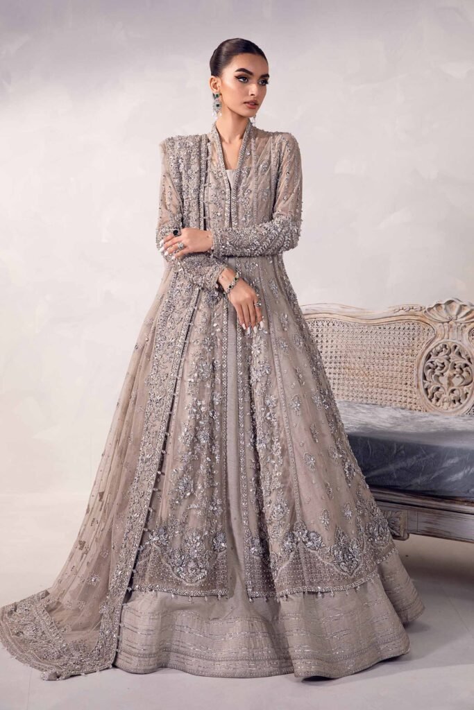 Maria B Embroidered Organza Party Wear Suit - Model Front Look | Pakistani Designer Replica Wholesale | IQNAZ