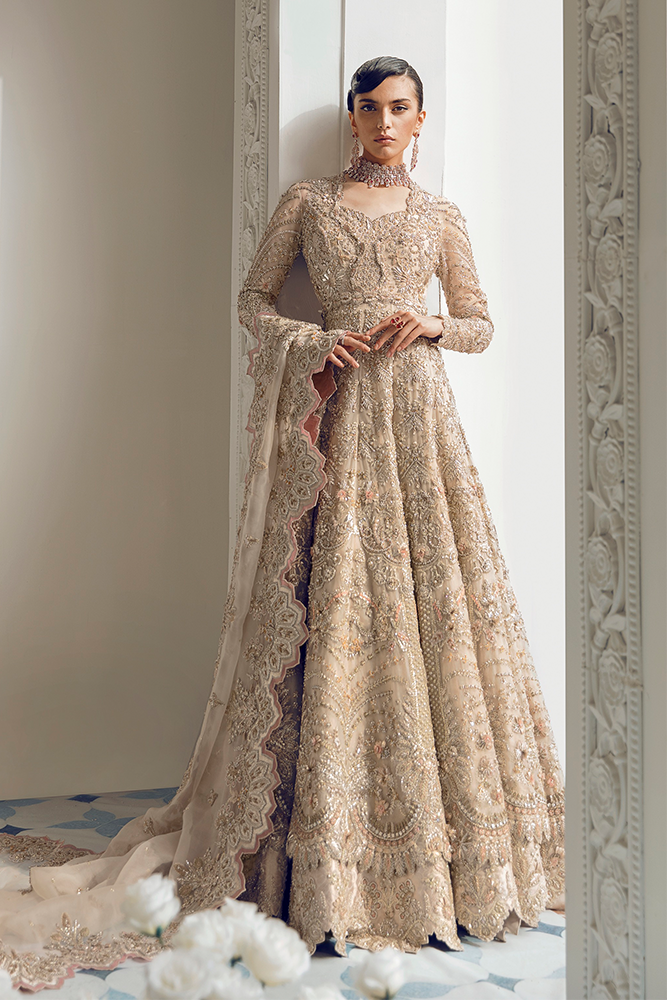 Maria B Alena Hand Embellished Organza Bridal Lehenga - Embroidered Back & Daman Silhouette Detailing | IQNAZ